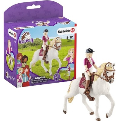 Brinquedo de cavalo branco com cavaleiro e embalagem Schleich Horse Club