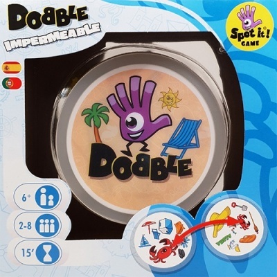 Jogo cartes Dobble Impermeável com design colorido e embalagem azul