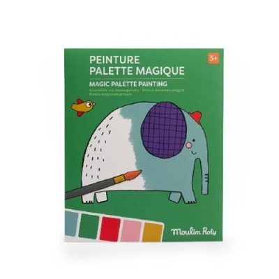 Caixa de pintura mágica com desenho de elefante e pássaro