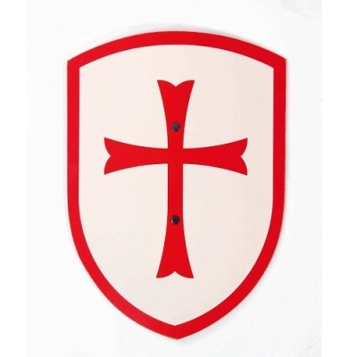 Escudo medieval branco com borda e cruz vermelha