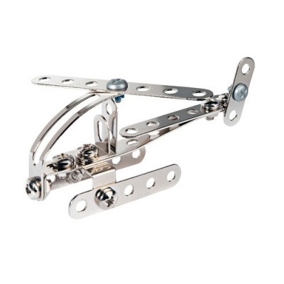 Peças metálicas articuladas prateadas com orifícios redondos