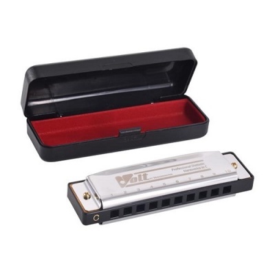 Gaita de boca profissional com caixa preta aberta e interior vermelho