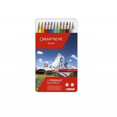 Estojo metálico com 12 lápis de cor aquareláveis Caran d'Ache Prismalo