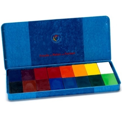 Estojo azul com 12 pastilhas coloridas de tinta sólida