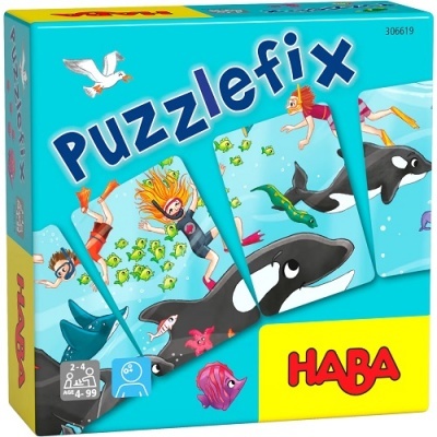 Caixa do jogo Puzzlefix da HABA com ilustração marinha colorida