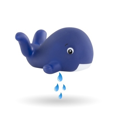 Brinquedo de baleia azul com gotas de água