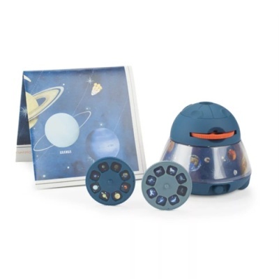 Projetor azul para crianças com imagens de planetas e acessórios incluídos