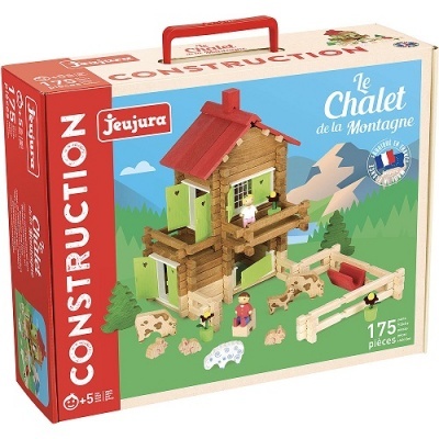 Caixa de brinquedo de construção Jeujura Le Chalet de la Montagne com casa de madeira e figuras