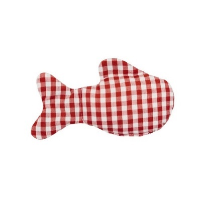 Trapo de cozinha em forma de peixe com padrão xadrez vermelho e branco