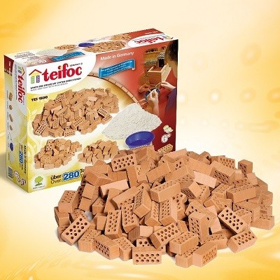 Conjunto de blocos de construção teifoc com 280 peças em miniatura em cor castanha e embalagem