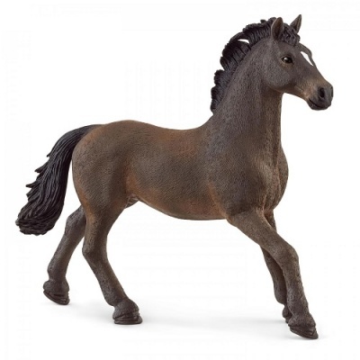 Figura de cavalo castanho escuro em plástico com crina e cauda pretas