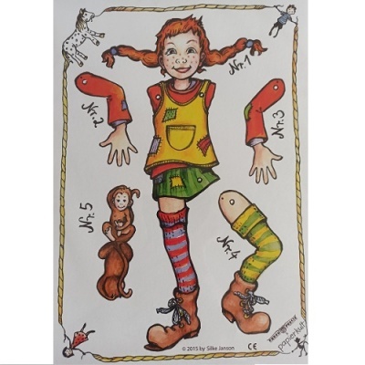 Boneca de papel Pipi Meialonga com partes destacáveis e números