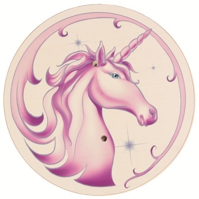 Disco redondo decorativo com ilustração de unicórnio rosa