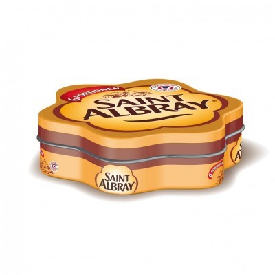 Embalagem de queijo Saint Albray amarela e castanha