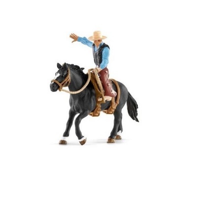 Figura de brinquedo de cowboy a cavalo preto
