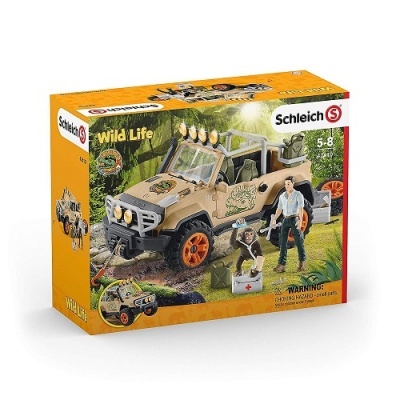 Brinquedo Wild Life Schleich com jipe bege e figuras humanas