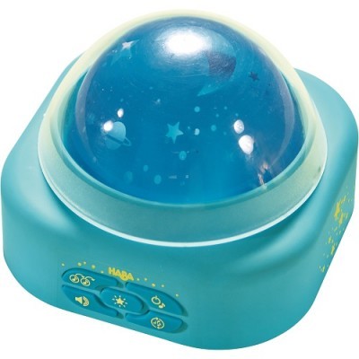 Projetor infantil azul com botões e bolbo transparente estrelado
