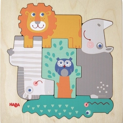 Quebra-cabeça infantil de madeira com figuras de animais coloridos
