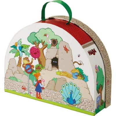 Mala de brinquedo HABA decorada com ilustrações de animais e natureza