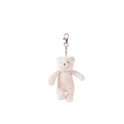 Chaveiro ursinho de pelúcia creme com gancho metálico