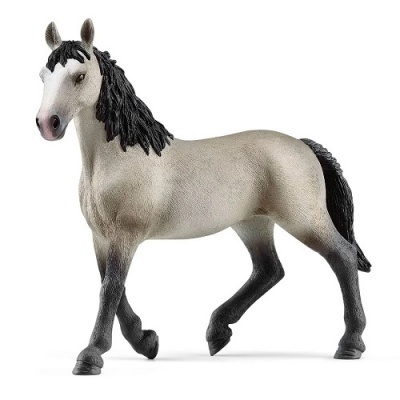 Figura de cavalo cinzento e preto em fundo branco