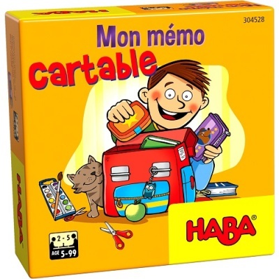 Jogo de memória Mon mémo cartable da HABA com menina e escolar e gato