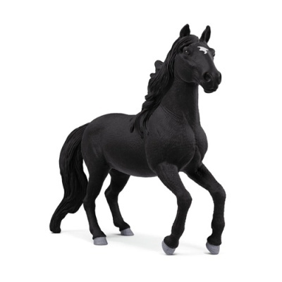 Figura decorativa de cavalo negro em posição de galope