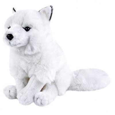 Pelúcia branca em formato de raposa sentada