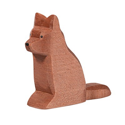 Escultura de madeira de gato castanho-avermelhado com detalhes pretos