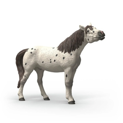 Figura de cavalo branco com manchas pretas em fundo branco
