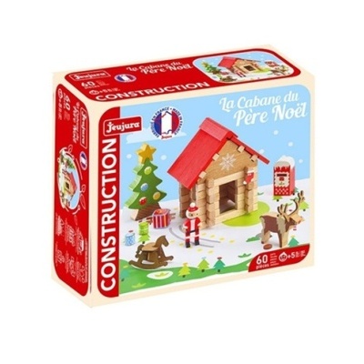 Brinquedo construção La Cabane du Père Noël com casinha de madeira e personagens de Natal