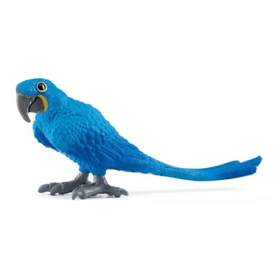Figura de papagaio azul de plástico com bico cinzento