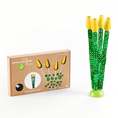 Jogo de dominó tema tulipas em verde e amarelo com embalagem de cartão