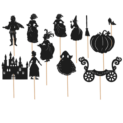 Toppers de personagens de conto de fadas em madeira com palitos