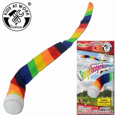 Cometa de lançar Regenbogenkomet com padrão de arco-íris colorido e bola branca na base