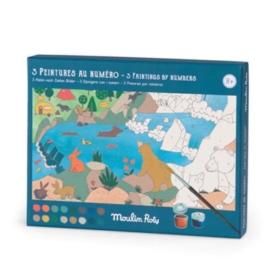 Caixa de pinturas por números Moulin Roty com animais e paisagem natural