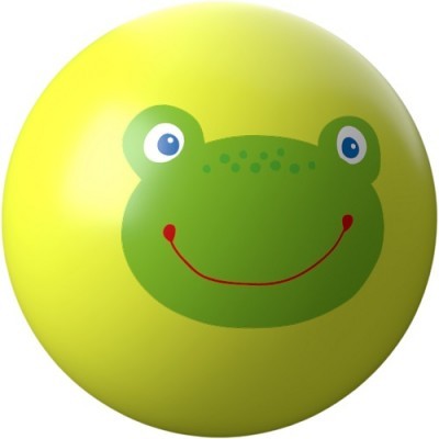 Bola amarela com rosto de rã sorridente