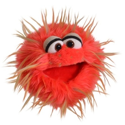 Fantoche de mão peludo vermelho e castanho com olhos grandes