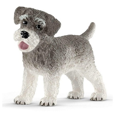 Figura decorativa de cão Schnauzer cinzento e branco