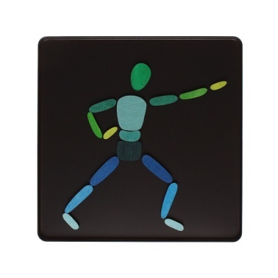 Placa preta com figura humana colorida estilizada