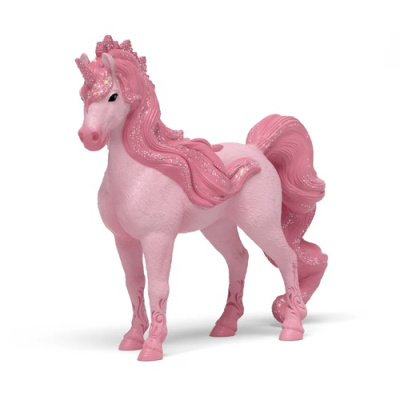 Boneca cavalo unicórnio rosa com crina e cauda brilhantes