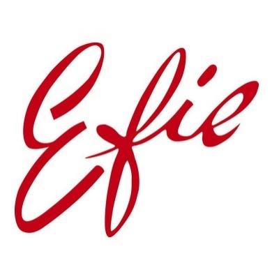 Logótipo 'Efie' em letra cursiva vermelha