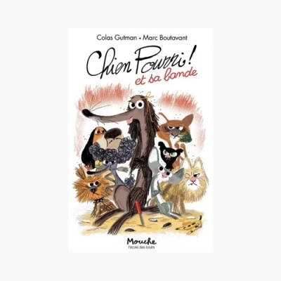 Capa de livro com cães desenhados e títulos em francês