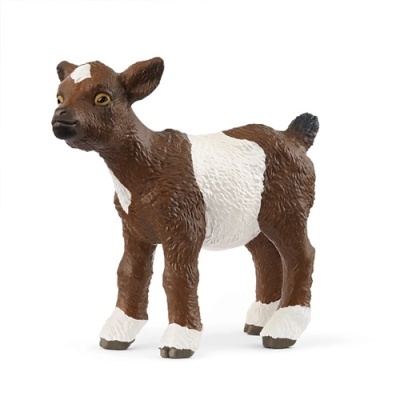 Figura de cabrito em plástico com textura realista e cores castanho, branco e preto