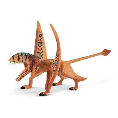 Figura de dinossauro pterossauro castanho com manchas azuis e pretas