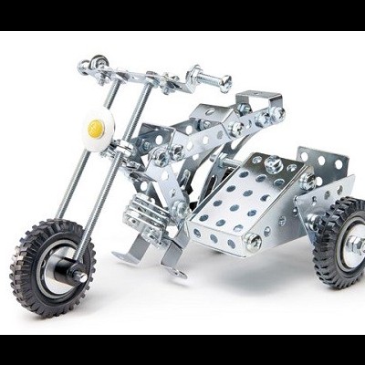 Modelo de brinquedo em metal prateado de mota com sidecar