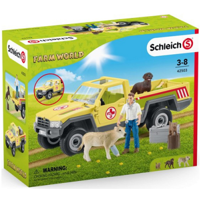 Caixa de brinquedo Schleich Farm World com veículo de socorro e figuras de animais e pessoa