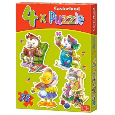 Caixa de quebra-cabeças Castorland 4x Puzzle com 4 animais coloridos para crianças a partir dos 3 anos