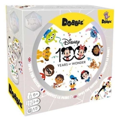 Caixa do jogo Dobble Disney 100 Years of Wonder com personagens Disney coloridos