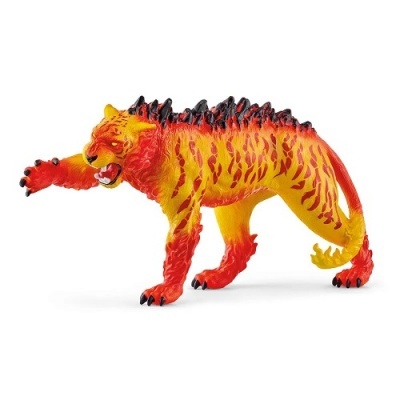 Figura de tigre em plástico colorido com efeito de fogo